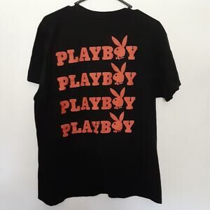 Playboy Bunny T Shirt Spellout Logo Black Adult Womens XL Short Sleeve